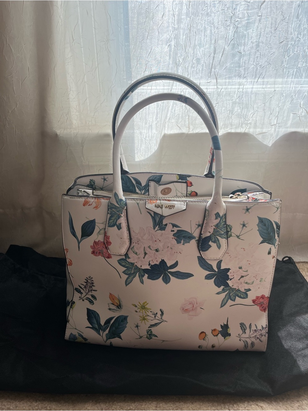 Nine West Floral Print Satchel Bag in White
